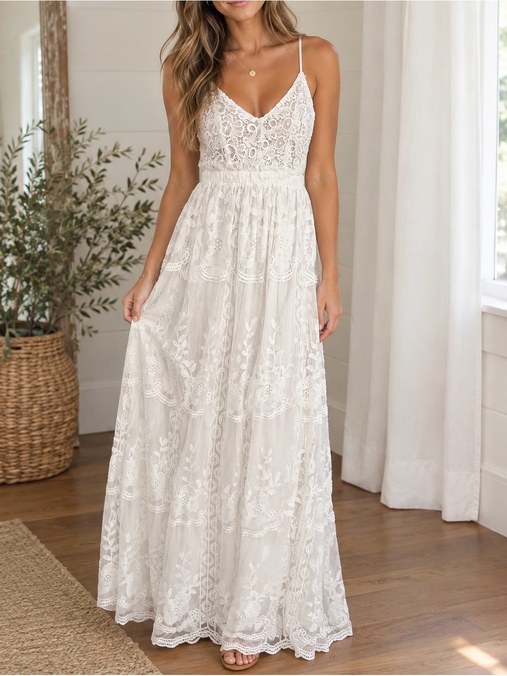 White Lace Maxi Dress Boho Romantic New Size Medium